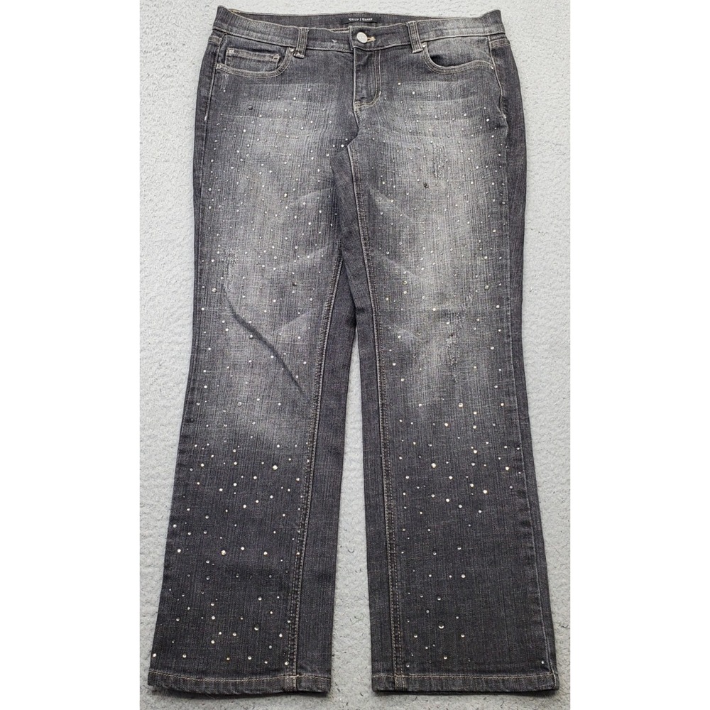 White House Black Market Noir Jeans Womens 6 Black Denim Rhinestone Embellished